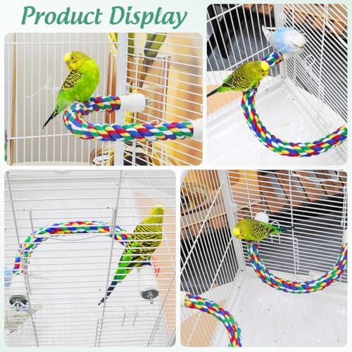 Colorful Bird Rope Perch Stand, Birdcage Swing Spiral Toys, Bird Climbing Standing Bungee Rope Perches Chew Toys Cage Accessories for Cockatiels Parrots Birds (15.7 inch /40 cm) - size: 15.7 inch /40 cm