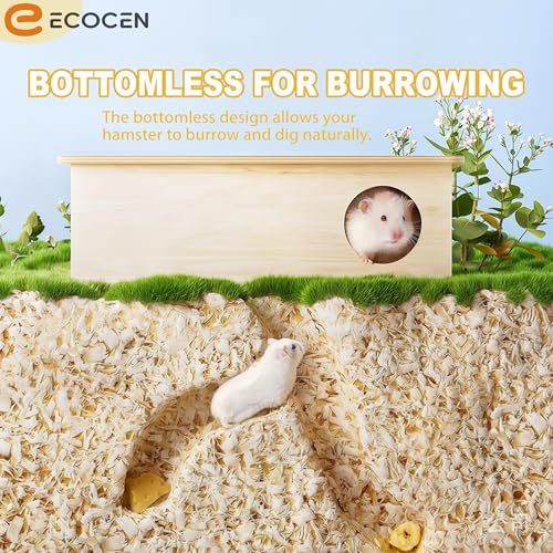 2 Pcs Syrian Hamster Hideout，Wooden Hamster Maze,Tunnel Multi Chamber Hamster Hideout Secret Peep Shed and Exploring Toys,Hamster Cage Decor(Fits 24.4''L Acrylic Hamster Cage)