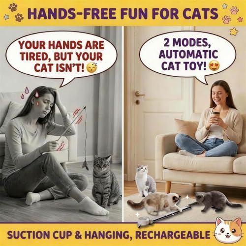2-in-1 Electric Cat Wand, Rechargeable Auto Toy, Suction & Hanging