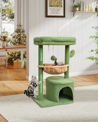 SYANDLVY Cactus Cat Tree for Indoor Cats, Green Activity Tower for Kittens - color: Green