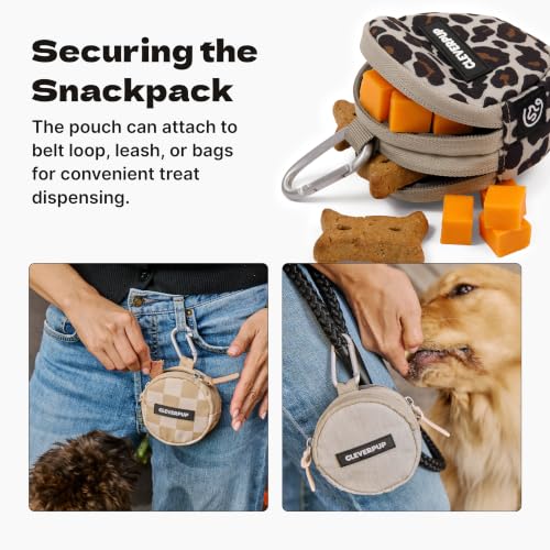 Cleverpup Snackpack Double Insulated Dog Treat Pouch – 1.5 Cup, 2 Pockets – Leopard - color: Leopard