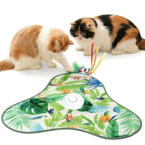 Interactive Cat Toys for Indoor Cats,Hide and Seek Cat Toys with Moving Concealed Wand Feather,Mouse Squeaky,Rechargeable Touch Activated Cat Kitten Toy for Indoor Bored Adult Cats(Green) - color: Green