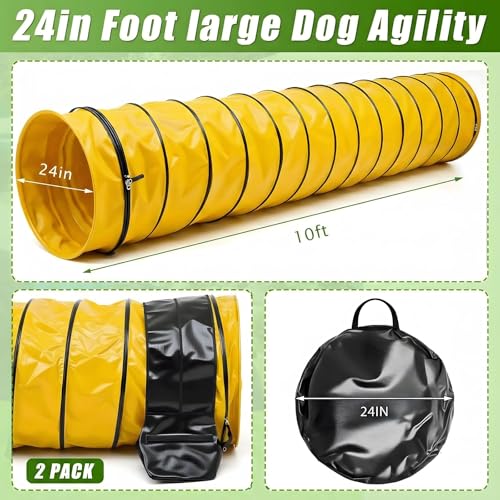 24 in 10 Foot PVC Dog Agility Tunnel with Sandbags Yellow - color: Yellow, size: 24in X 10ft