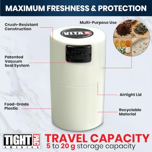 Vitavac 5g to 20g Airtight Vacuum Seal Portable Container, White - color: White