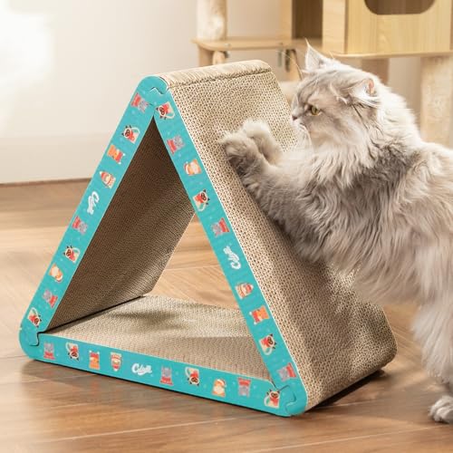 Cat Scratcher, Cat Scratching Board - Foldable Triangle 6-Sided Cardboard - color: Green