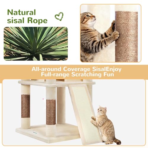 Globlazer 80 Inch Cat Tree for Large Cats, Tall Cat Tower for 4+ Cats, Multi-Level Cat Tree Tower with 2 Condos, 3 Perches, Hammock and 7 Sisal Scratching Posts, F80H, Beige - color: Beige, size: 80 Inch