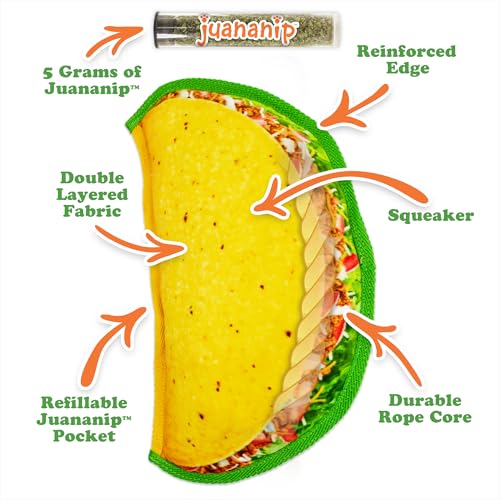 Doggijuana Tuffer Chewer Dog Toy, Taco | Squeaky Refillable Plush Toy - size: Standard, style: Taco