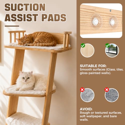 Solid Wood Leaning Cat Climbing Ladder, 70" Tall 6-Level Tree Tower