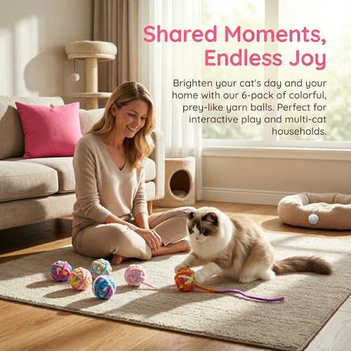 6 Pack Cat Yarn Balls with Long Tassel Tails - Colorful Soft Knitted Cat Toy Balls, Interactive Kitten Chase & Chew Toys for Boredom Relief & Mental Stimulation, Safe Plush Cat Play Set - color: C