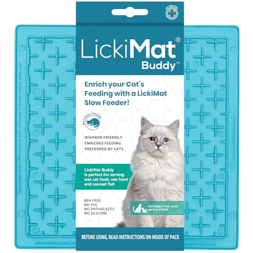 LickiMat Classic Buddy, Cat Slow Feeder Lick Mat, Boredom Anxiety Reducer; Perfect for Food, Treats, Yogurt, or Peanut Butter. Fun Alternative to a Slow Feed Cat Bowl or Dish, Turquoise - color: Turquoise