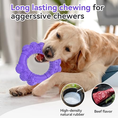 Indestructible Dog Chew Toys for Aggressive Chewers, Super Chewer Toys for Medium Large Dogs, Interactive Ring Toy, Heavy Duty Teething Toys - color: Purple