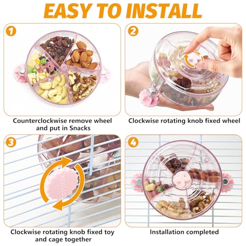 VCEPJH Rat Foraging Toy Interactive Slow Feeder with Transparent Rotating Treat Dispenser Wheel for Enrichment Activities Pet Rat Cage Accessories Ideal for Syrian Hamster Gerbil Mice (Pink) - color: Pink