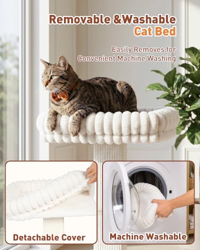 Modern Cat Scratching Post with Top Plush Bed for Indoor Cats - color: Modern White