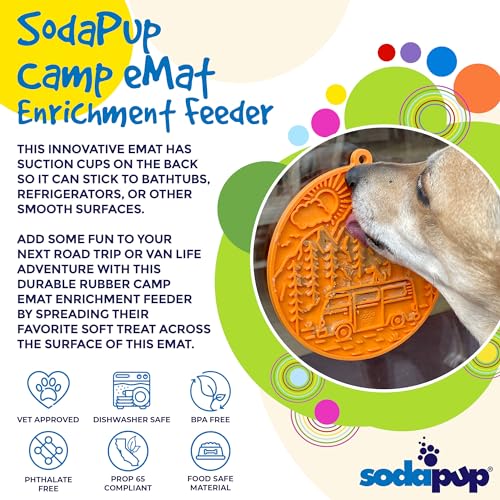 SodaPup Camp eMat – Durable Enrichment Feeder with Suction Cups Made in USA from Non-Toxic, Pet-Safe, Food Safe Rubber for Mental Stimulation, Digestive Health, Avoid Overfeeding, Calming, More - color: Camp eMat Orange