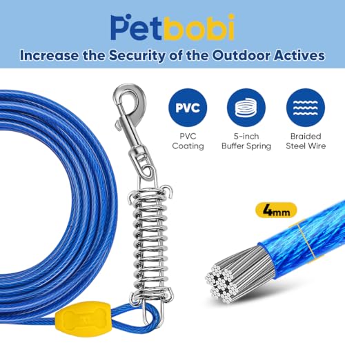 Petbobi Dog Tie Out Cable and Stake, 50ft Heavy Duty Dog Leads for Yard - color: Blue, size: 50 ft (120 lbs)