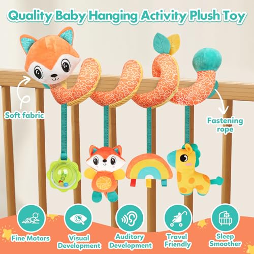GKDOMS Baby Car Seat Toys Spiral Hanging Stroller Activity Toy for 0+Months - style: Fox