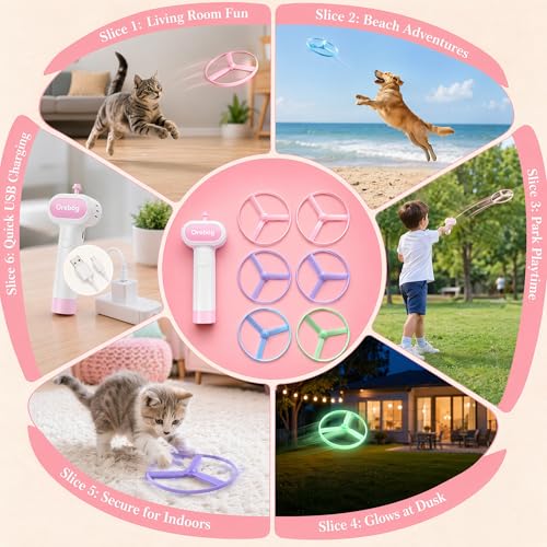 Cat Toy Disc Launcher,Rechargeable Interactive Cat Fetch Toy with 6 Discs - color: Pink