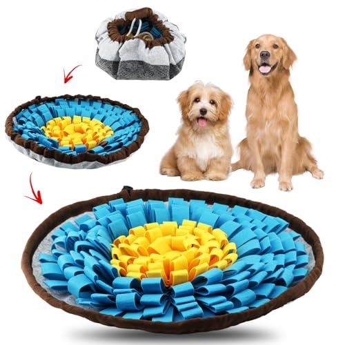 Snuffle Mat for Dogs & Cats, Adjustable Puzzle Toy Slow Feeder - color: Blue+Yellow