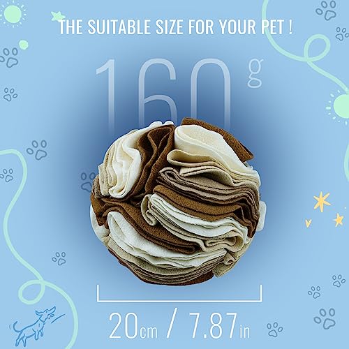 Pet Snuffle Ball, Puzzle Sniffing Interactive Dog Ball for Blind Dogs Training Stress Relief Dog Enrichment Toys Treat Machine Washable (20cm, Milk Tea Brown) - color: Milk tea brown, size: 20cm