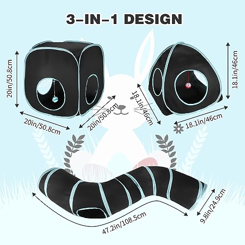 BWOGUE Bunny Tunnels & Tubes, 3-in-1 Collapsible Rabbit Hideout Toy Set - color: Blue