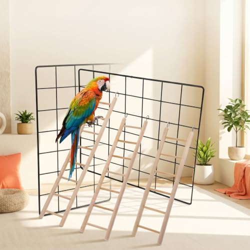 3Pcs Natural Wooden Bird Ladder Bird Cage Ladder for Cockatiels