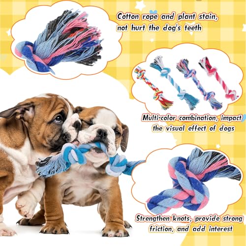 Hiboom 24 Pcs Dog Rope Toys Bulk Multi Color Puppy Chew Rope Cotton Teething Toys 2 Knot Tug for Aggressive Chewers Small and Medium Dogs Puppies