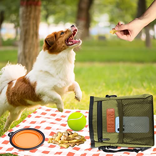 Dog Treat Training Pouch with Built-in Poop Bag Dispenser, Army Green - color: army green