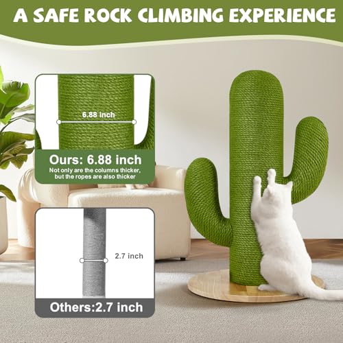 Cat Scratching Post with Solid Wood Base,39.37" Hx17.71 Lx17.71 W Tall Scratching Posts for Indoor Cats Adults,Cactus Thick Columns,Durable Lambswool and Jute,Large Scratcher Post (Large)