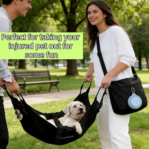 Dog Stretcher for Large Dogs up to 250lbs, 43.3" x 27.2" Portable Foldable Pet Transport Stretcher with Safety Strap, Emergency Animal Carrier for Vet, Injured or Disabled Pets (Black)