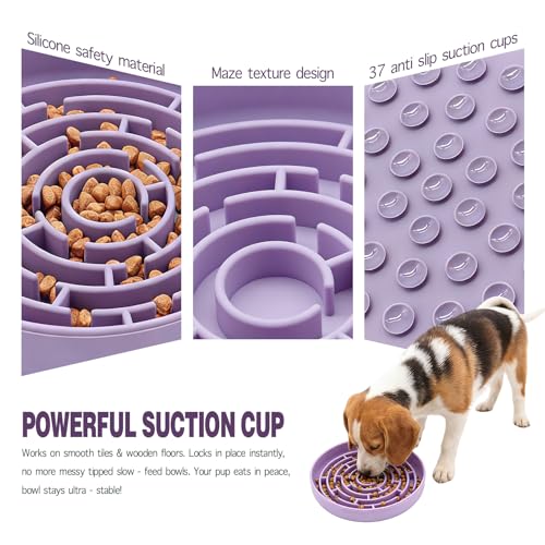 Silicone Slow Feeder Bowl with 37 Non-Slip Suction Cups — Anti-Choking Maze Design, Slows Eating 10x, Anxiety Relief, BPA-Free, for Small & Medium Dogs and Cats (Purple) - color: Purple