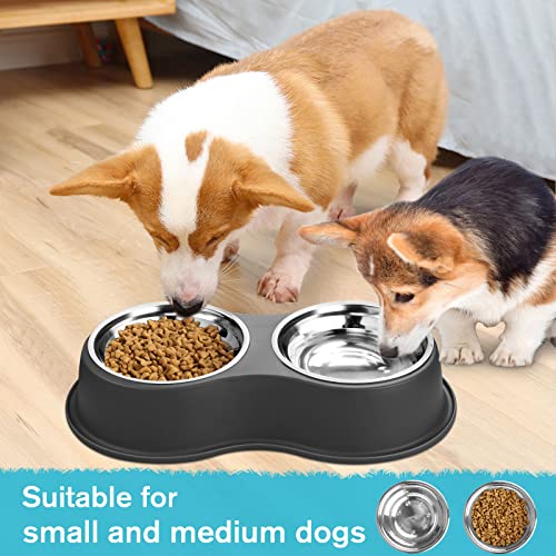 Epetslove Stainless Steel Dog Bowls Double Non-Slip Dog Water and Food Bowl - color: 1.Black, size: Medium-18oz