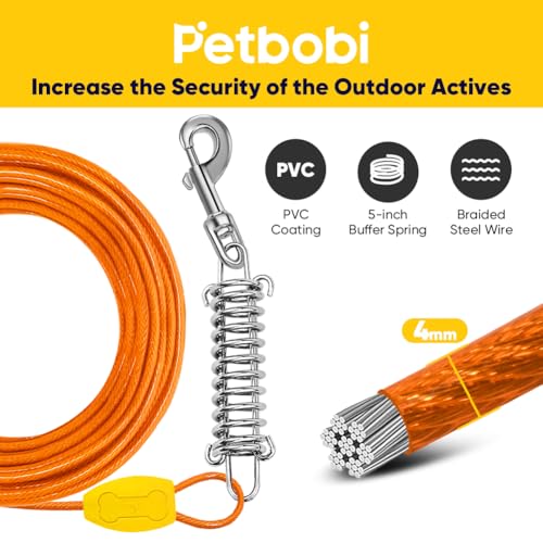 Petbobi Dog Tie Out Cable and Stake, 50ft Heavy Duty Dog Leads for Yard - color: Orange, size: 50 ft (120 lbs)