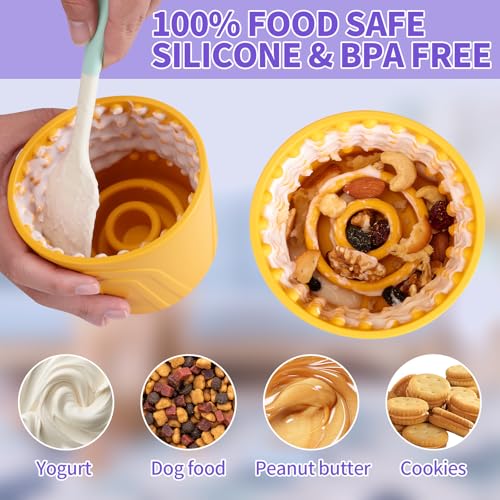 Dog Lick Bowl, Bestalk Anxiety Relief Slow Feeder Dog Lick Mat Treat Dispenser, Non-Slip Dog Licking Bowl Dog Enrichment Toys for Small Medium and Large Breed Dogs, BPA Free Silicone(Yellow,S) - color: Yellow, size: S