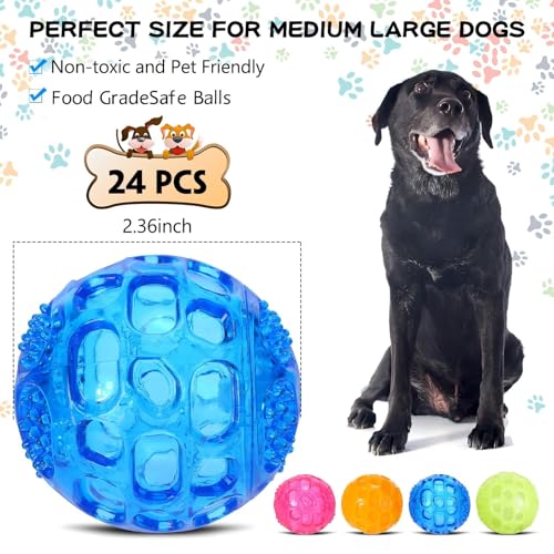 24 Pcs 2.36'' Squeaky Dog Toy Balls Rubber Dog Toys for Play, Bright Color - color: Bright Color