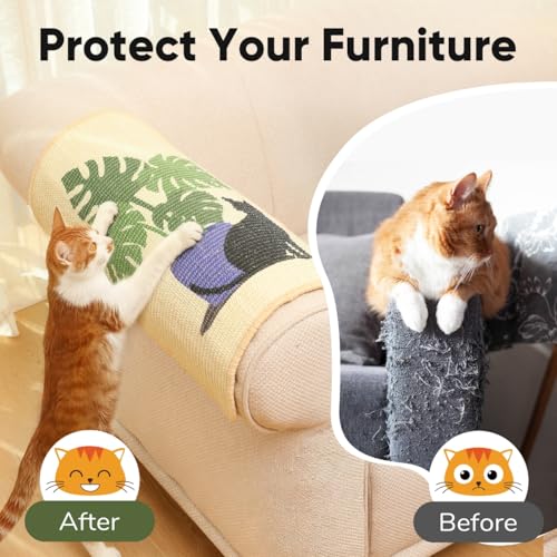 FUKUMARU Sisal Cat Scratching Mat, 23.6 x 15.7 Inch Cat Scratch Pad Wall - color: Monstera-23.6 x 15.7 Inch
