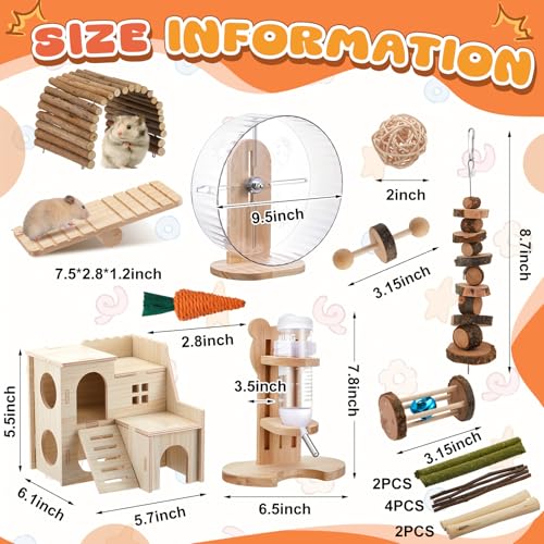 18 Pcs Hamster Cage Accessories Silent Hamster Wheel 15 Toys Set - style: Fun Interactive Style