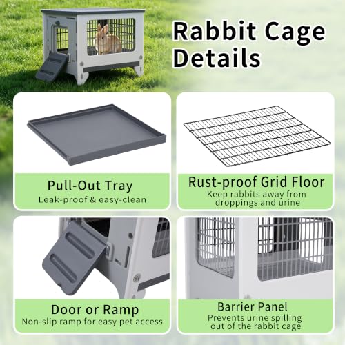 Plastic Rabbit Cage Outdoor Indoor, Bunny Cage Guinea Pig Cages Enclosure - size: 21.6" L x 18.8" W x 17.9" H