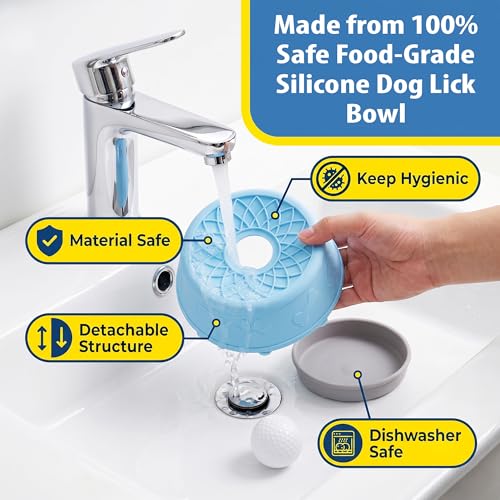 Slow Feeder Dog Bowls with Rolling Ball & Lick Mat for Dogs, Interactive Dog Enrichment Toy, Anti-Slip Puzzle Feeder for Yogurt, Bone Broth & Wet Food, Slow Eating Bowl for Small, Medium & Large Dogs - color: Light Blue