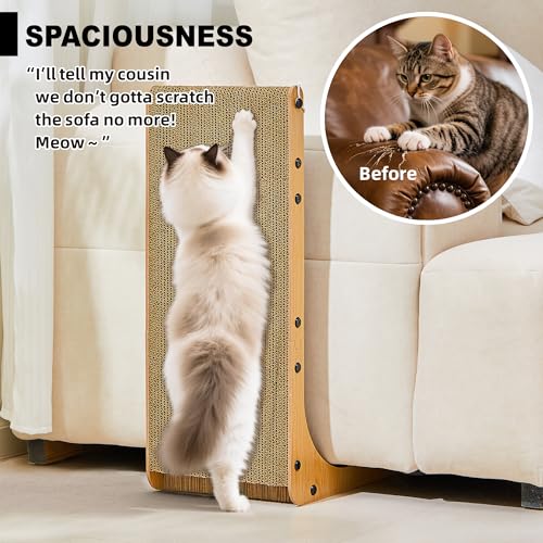 Value 2-Pack 23.6 Inch L-Shaped Cardboard Cat Scratcher, Dual Use (Vert/Horiz) Scratch Pad with Toy Balls, Wall-Mountable Furniture Protector Cat Scratchers for Indoor Cats - size: 23.6 Inch 2- Pack