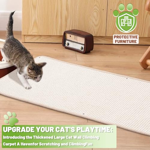 Uranshin Natural Sisal Cat Wall Climbing Carpet, Wall Scratcher Mat Pad - color: White, size: 39.3"Lx15.7"W, 1PC