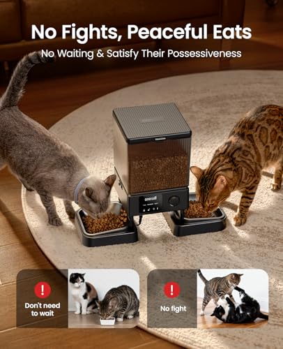 oneisall 5G WiFi Automatic Cat Feeder for 2 Cats, App Control, 20 Cups/5L - color: Black