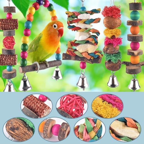 Bissap 7‑Pack Bird Chew Toys, Natural Wood Perch for Small Medium Parrots - size: 7 pieces