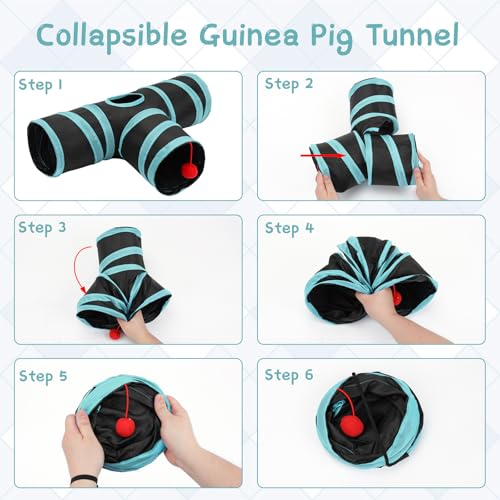 Rypet Guinea Pig Tunnel Hideout 3-Way Collapsible Pet Tubes, Blue Black - color: Blue Black