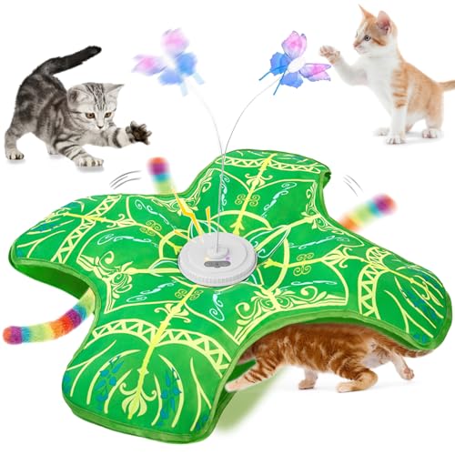 Interactive Cat Toys for Indoor Cats,Automatic Kitten Tunnel Toys - color: Green Cover Cloth Toy