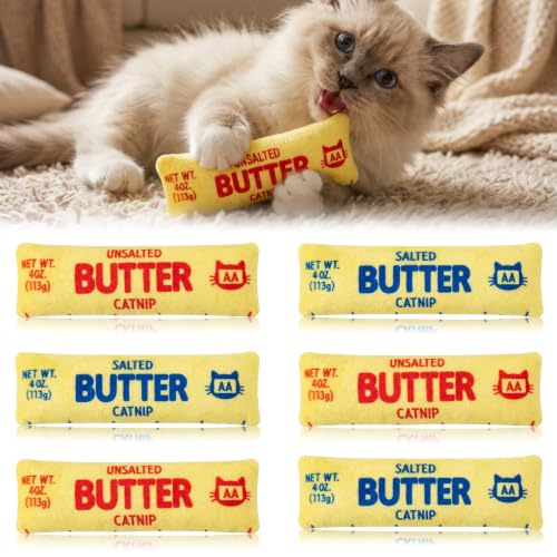 6Pcs Butter Catnip Crinkle Paper Sound Toys for Cat, Catmint Cat Toy Gift - style: 6Pcs Butter (with Crinkle Paper)