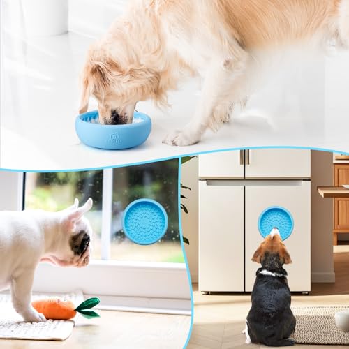 Dog Lick Bowl, Bestalk Anxiety Relief Lick Mat for Dogs, Non-Slip Freeze Licking Bowl Enrichment Puzzle Feeder for Distraction, BPA Free Silicone, Dishwasher Safe (Light Blue,S) - color: Light blue, size: Small