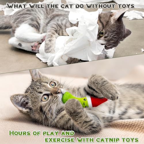 MALLMALL6 Catnip Toys for Cat - 5Pcs Christmas Pickle Catmint Interactive Cat Toy for Indoor Cats, Soft Santa Hat Kitten Supplies, Kitten Teething Chew Toy Set, Pet Xmas Gifts for Kitty Lover - style: Christmas Pickle