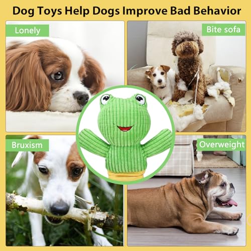 Letsmeet Dog Squeak Toys Durable Plush Dog Toy with Crinkle Paper, Tug of War Pull Toys for Puppies, Interactive Dog Chew Toys for Small, Medium and Large Dogs - style: Big-faced frog