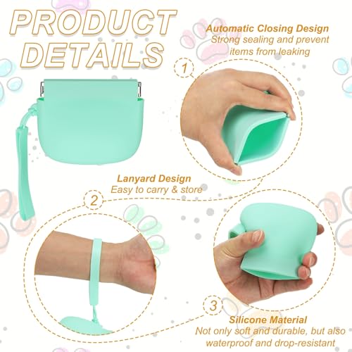 Silicone Dog Treat Pouch, Auto Closure, Pocket Size, Portable Walking Bag for Dog and Cat 4x3 Inch (Green/Blue, 2Pcs), Intended for Pet Travel/Training/Walking - color: Green/Blue