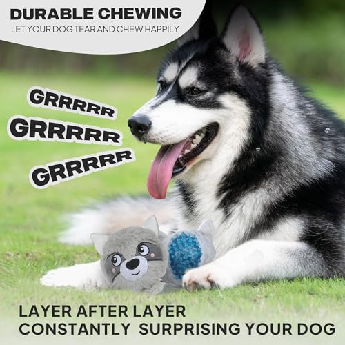 Fida Squeaky Dog Toys for Aggressive Chewers, 3 in 1, Tough Dog Ball - color: Grey Raccoon